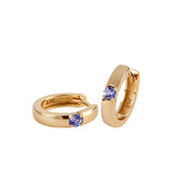 Boucles d’oreilles créoles Bliss en métal brillant, design élégant et minimaliste sur fond neutre.